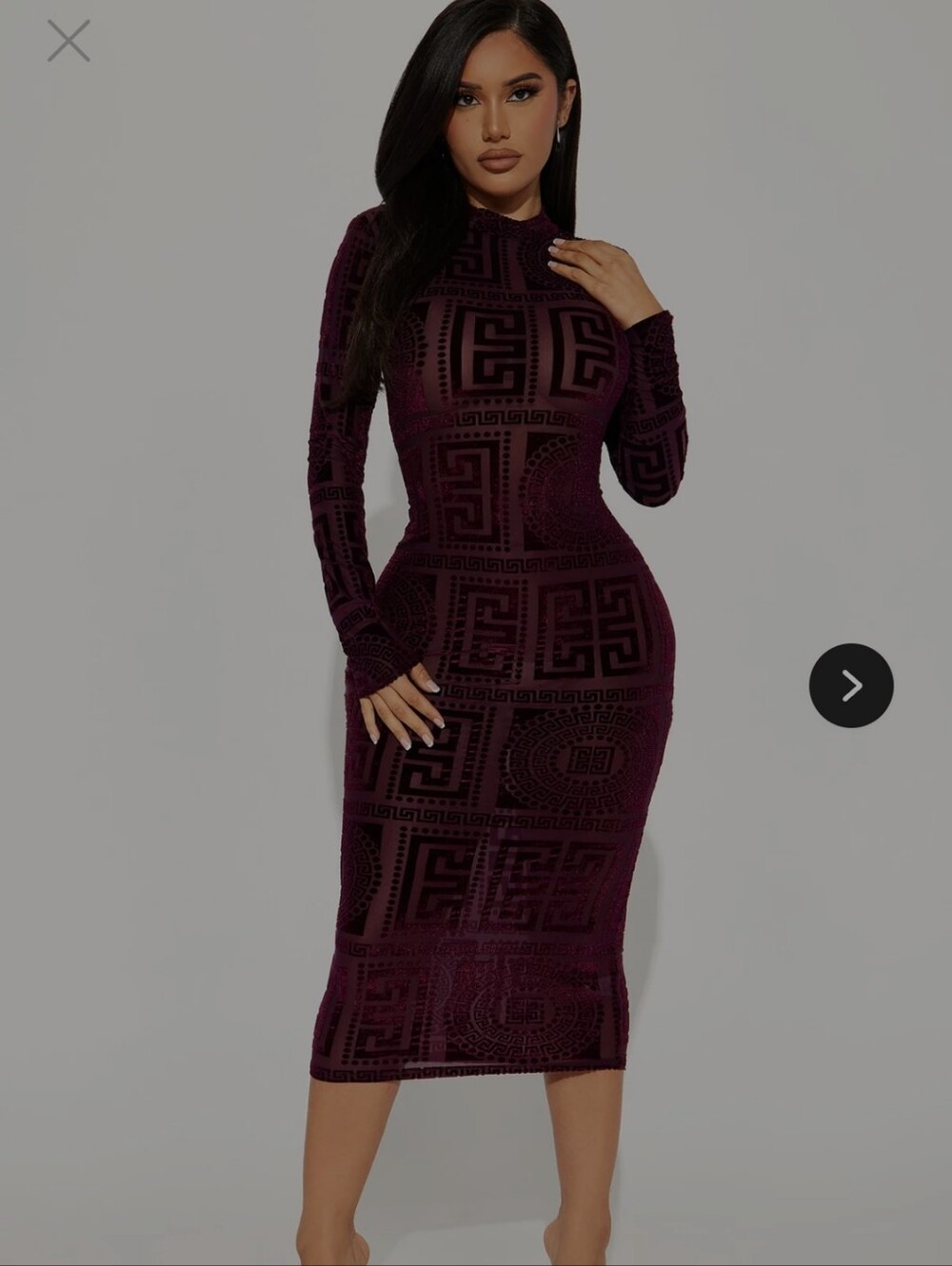 Fashion Nova Long Sleeve Bodycon Midi Dress in Plum